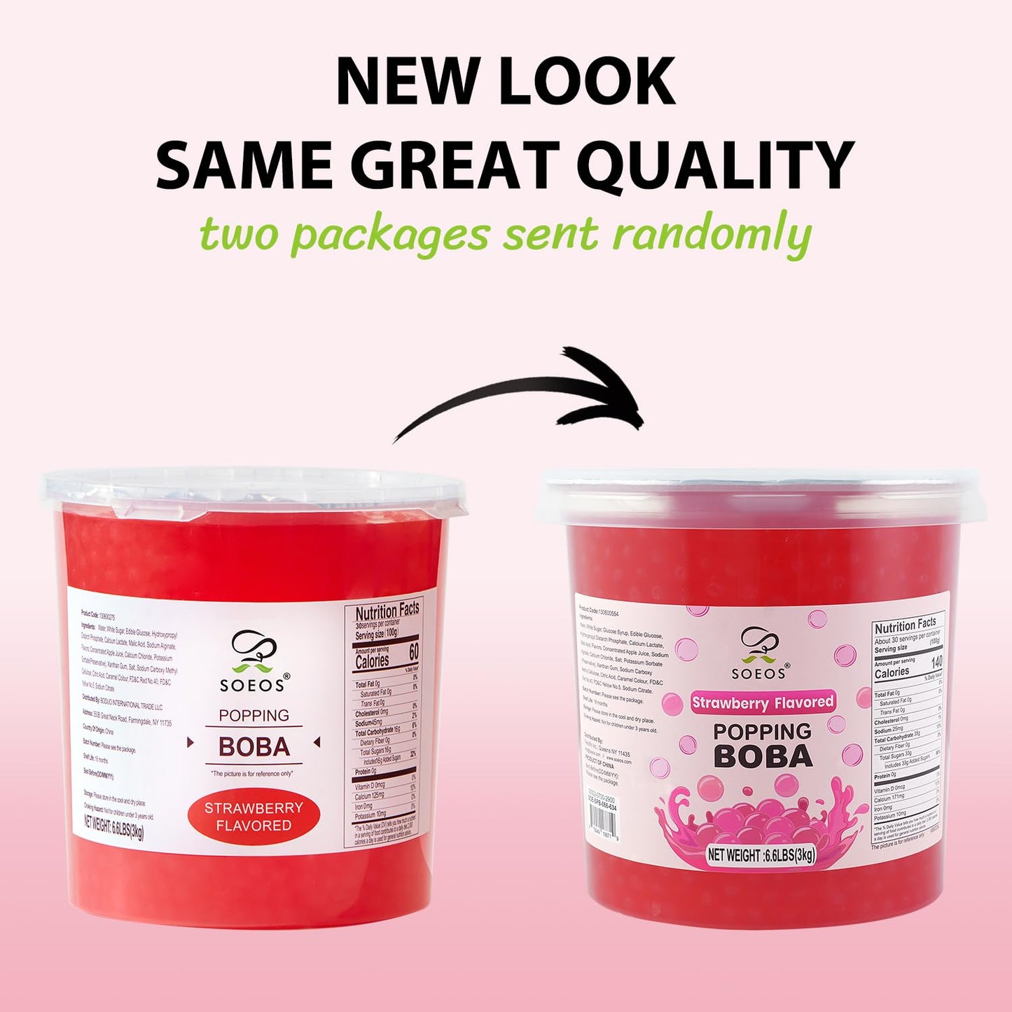 Soeos Strawberry Popping Boba Pearls 6.6 Pounds, Bursting Boba Pearls for Bubble Tea, Beverages, Shakes, Desserts, Smoothie and Ice Cream Topping