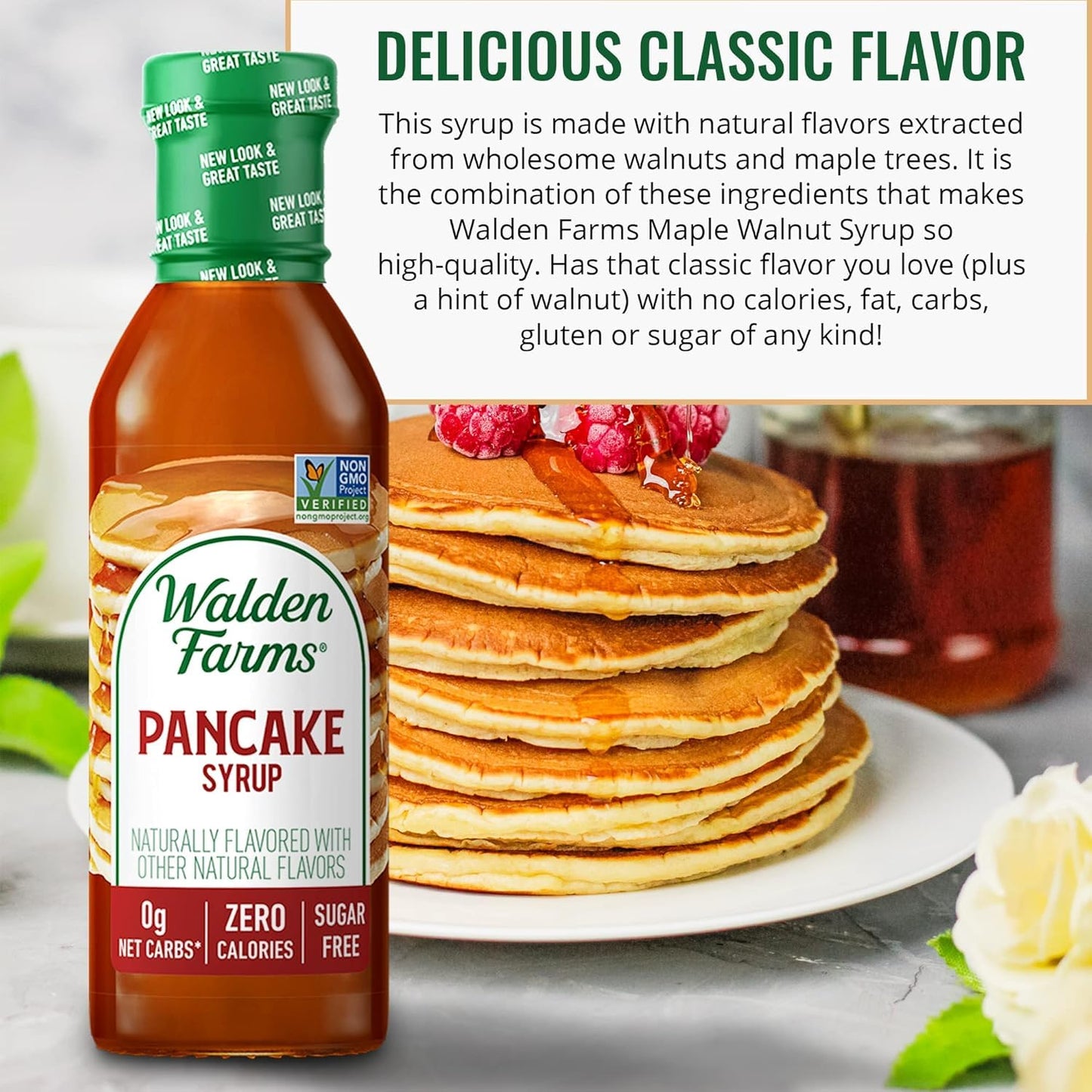 Walden Farms Pancake Syrup – Perfect for Pancakes, Waffles, Desserts – Zero Calorie, Sugar-Free, Low Carb, Keto-Friendly, Gluten-Free, Vegan – 12 oz Bottle