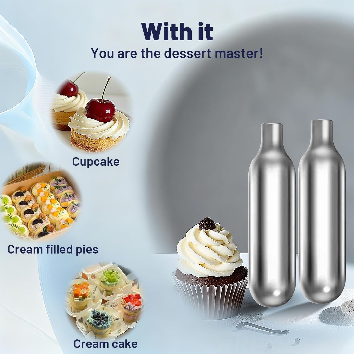 Whipped Cream Chargers - 8g Whip Cream Charger Cylinder Food Grade Original Flavor With Long Shelf Life, Premium Leak Proof Steel, Perfect for Desserts, Cake, Beverages and Gourmet Dishess