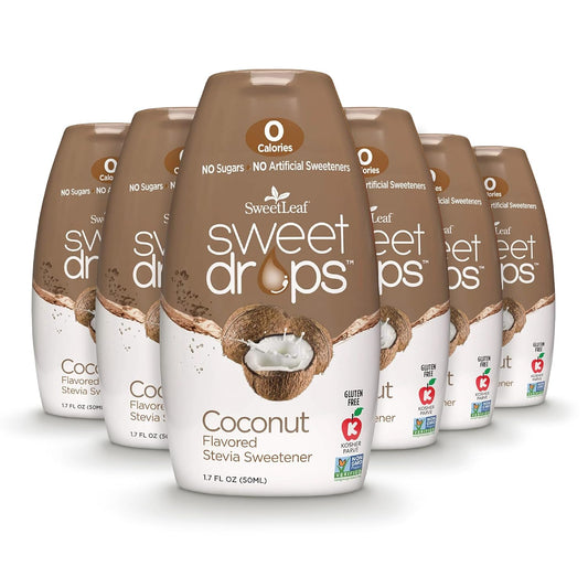 SweetLeaf Sweet Drops Coconut Stevia Liquid Sweetener - Flavor Foods, Keto Coffee with Sugar Free, Zero Calorie, Non-Glycemic Response SweetLeaf Stevia Drops, 1.7 Fl Oz Ea (Pack of 6)