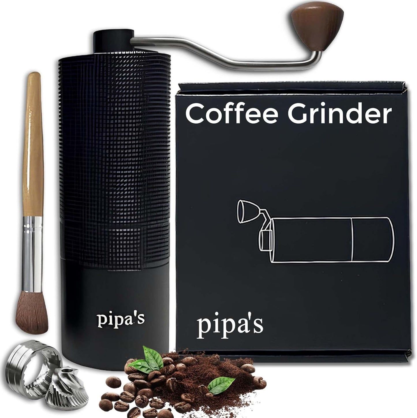 pipa’s Manual Coffee Bean Grinder with Brush (35g) | Stainless Steel Burr Mill, Adjustable Coffee Grinder for Espresso, Pour Over, French Press & Cold Brew | Coffee Hand Grinder for Home & Outdoor