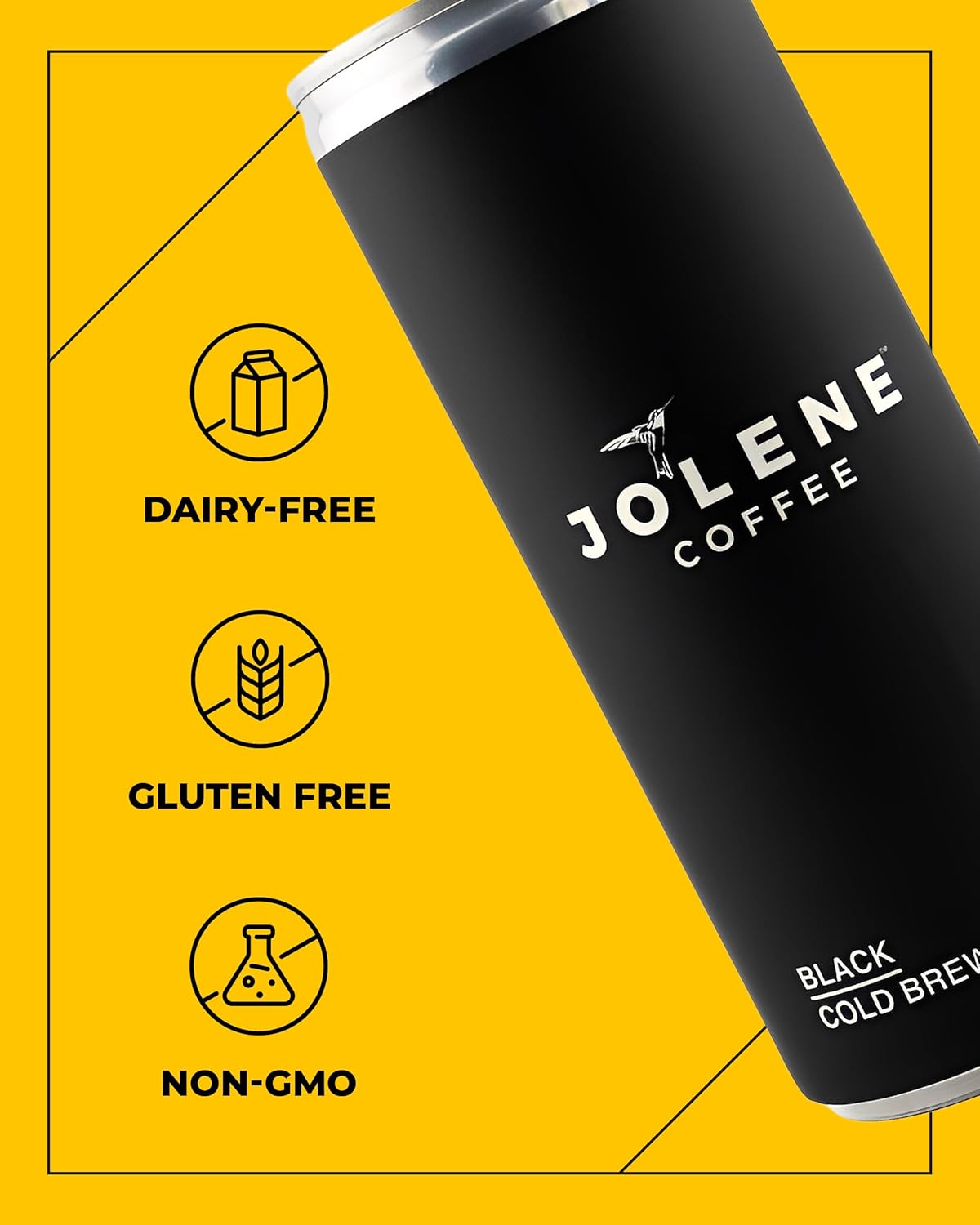 Jolene Coffee – Black Cold Brew | 8oz Cans | Smooth, Bold, Dairy-Free, Gluten-Free, Non-GMO (12 Cans, Black Cold Brew)