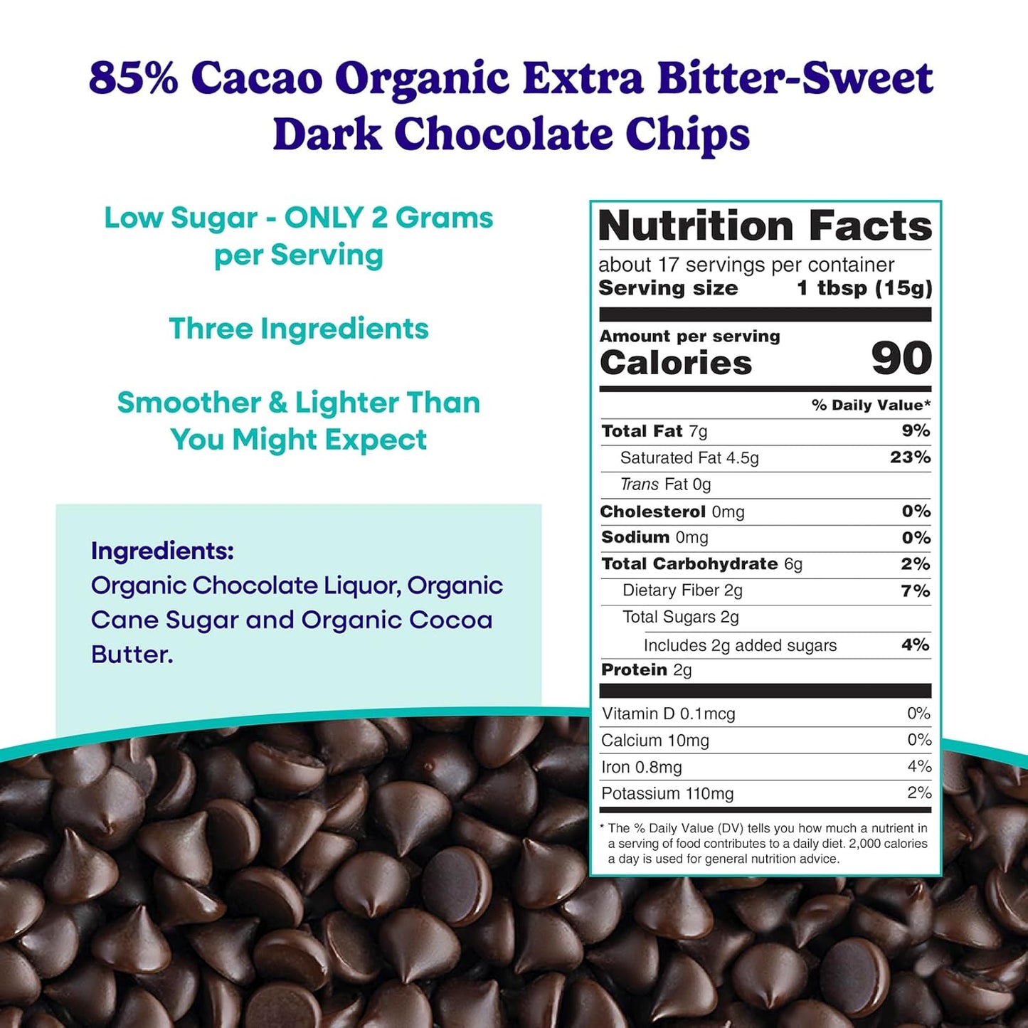 Pascha Organic Extra Dark Chocolate Chips - 85% Cacao Bittersweet - Vegan, Keto-Friendly Baking Chips - Rainforest Alliance Certified - No Dairy, Soy, Gluten or Nuts (Pack of 6)
