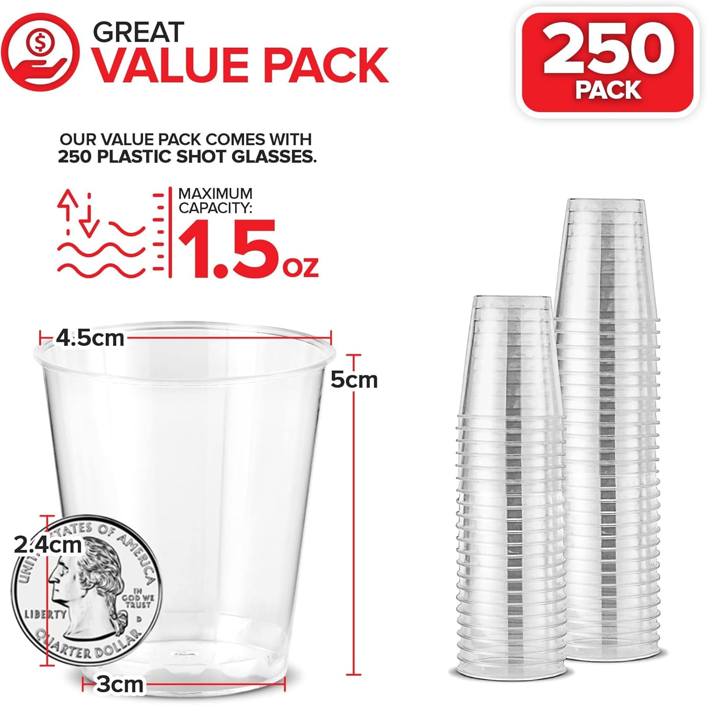 Stock Your Home 250 Mini Plastic Shot Glasses (1.5oz) Clear Disposable Cups for Jello Shots, Wine Tasting, Liquor, Whiskey, Pudding, Sample Cup for Halloween and Elegant Parties