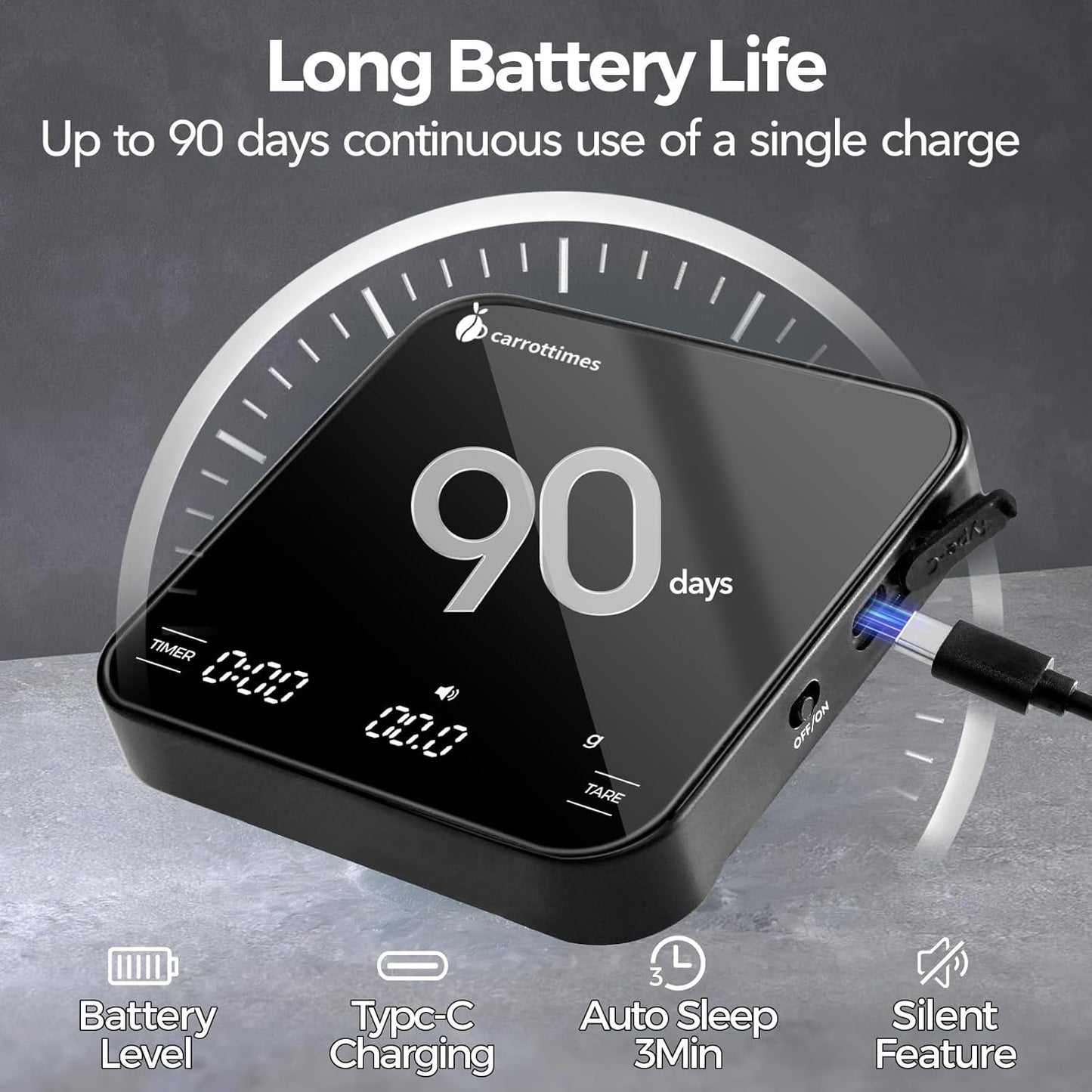 Rechargeable Mini Coffee Scale with Timer, 2kg/0.1g Precision Espresso Scale, Portable Digital Coffee Scale w/ 4 Modes for Espresso and Pour-Over Coffee (Black)