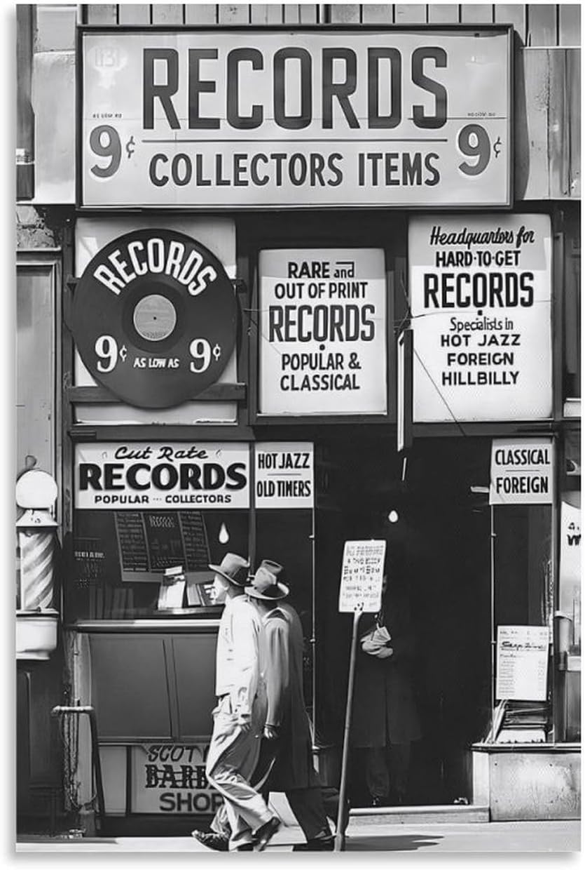 Fashion Black And White Photography Wall Art Vintage Preppy Record Shop Poster Retro Trendy Music Art Aesthetic Canvas Print for Music Lovers Gifts 20x30inch(50x75cm)