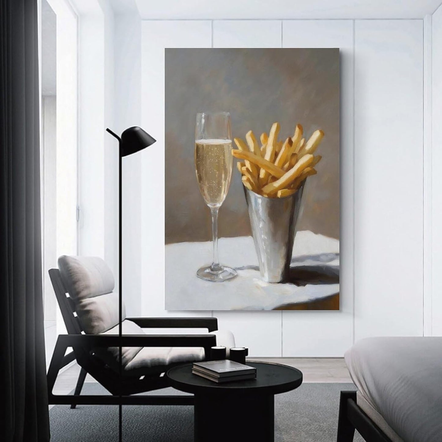 Pomme Frites And Champagne Bar Cart Canvas Printing Painting Poster Cute Quirky Whimsical Cocktail Art Bar Cart Decor French Fries Trendy Home Wall Art Decoration 08x12inch(20x30cm)