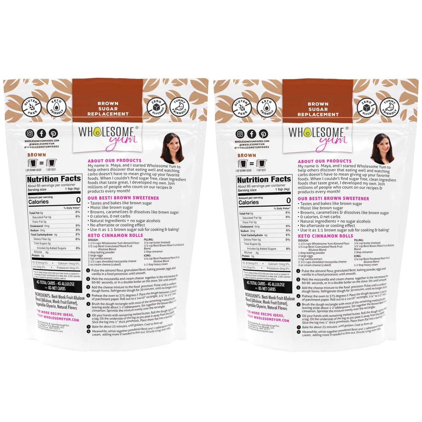 Wholesome Yum Besti Natural Brown Sugar Substitute - Keto Brown Monk Fruit Sweetener Blend With Allulose (No Erythritol) - Non GMO, Zero Carb, Zero Calorie, Sugar Free, No Aftertaste (12 oz, 2 Pack)