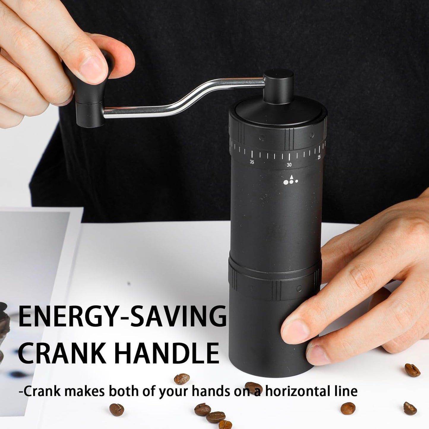 Manual Coffee Grinder with 7 Star Stainless Steel Conical Burr, Portable Coffee Grinder with External Adjustable Grind Setting (Black)