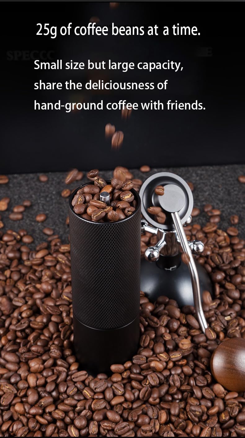 Premium Manual Coffee Grinder, Black Textured Body with Wooden Handle, Stainless Steel Burr, 17.5cm Height, 5cm Width (Black)