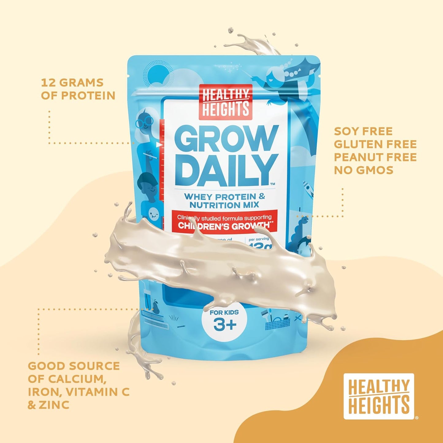 Healthy Heights Grow Daily Kids Protein Drink Mix (Vanilla) - High Protein Shake for Kids 3+