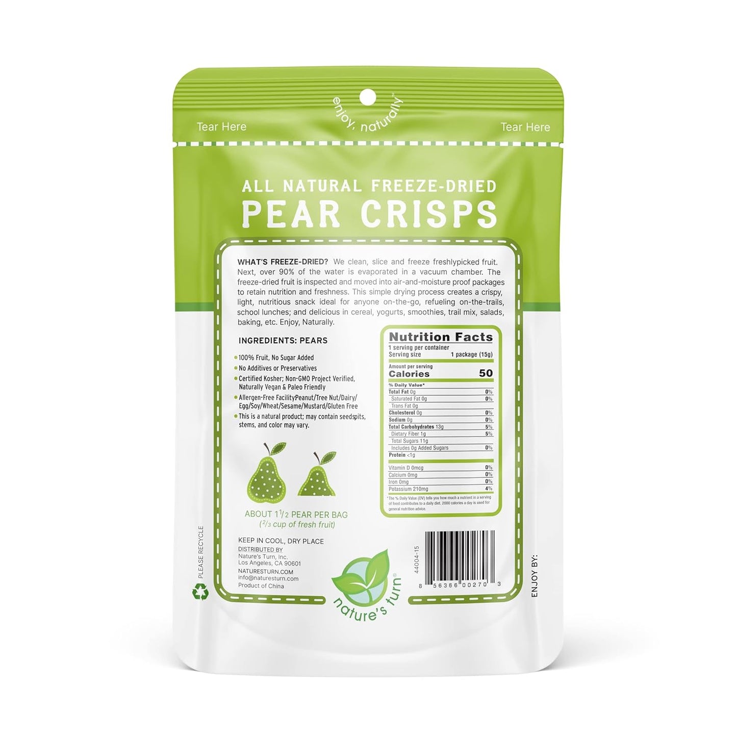 Nature’s Turn Freeze-Dried Pear Crisps – Healthy, Gluten-Free, Crispy & Delicious, Plant-Based Snack, Ideal for Cereal, Smoothies, School Lunches, & On-the-Go, Bags of 12 (0.53 oz Each)