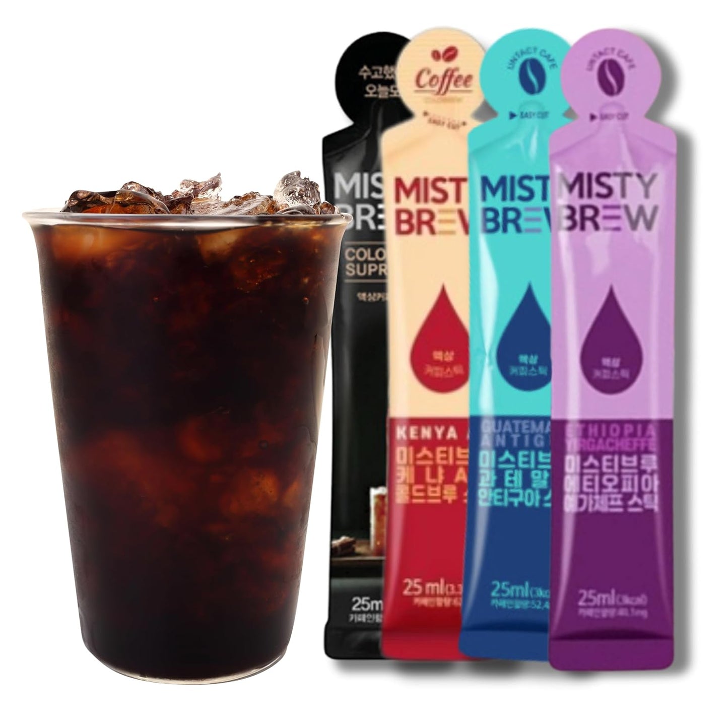 Cold Brew Coffee Concentrate liquid, Single Serve Coffee Sticks, MistyBrew, Imported from Korea, 4 flavors, Premium coffee (4 sticks, Mix)