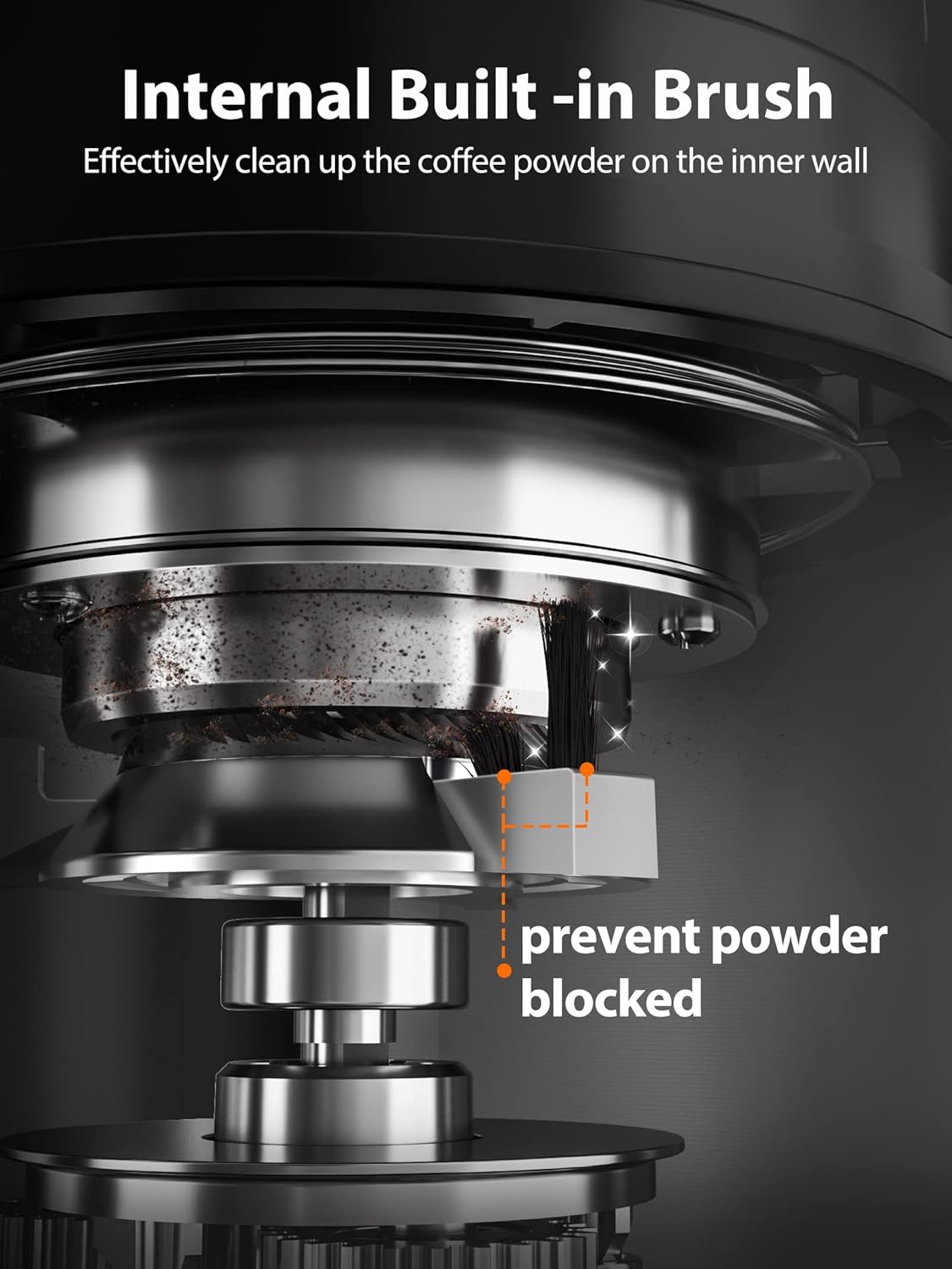 Aromaster Coffee Bean Grinder with 48 Gind Settings, Conical Burr Coffee Grinder for Home Use,Stainless Steel,40 Seconds Adjustable Timer,Anti-static,Easy to Clean with Brush