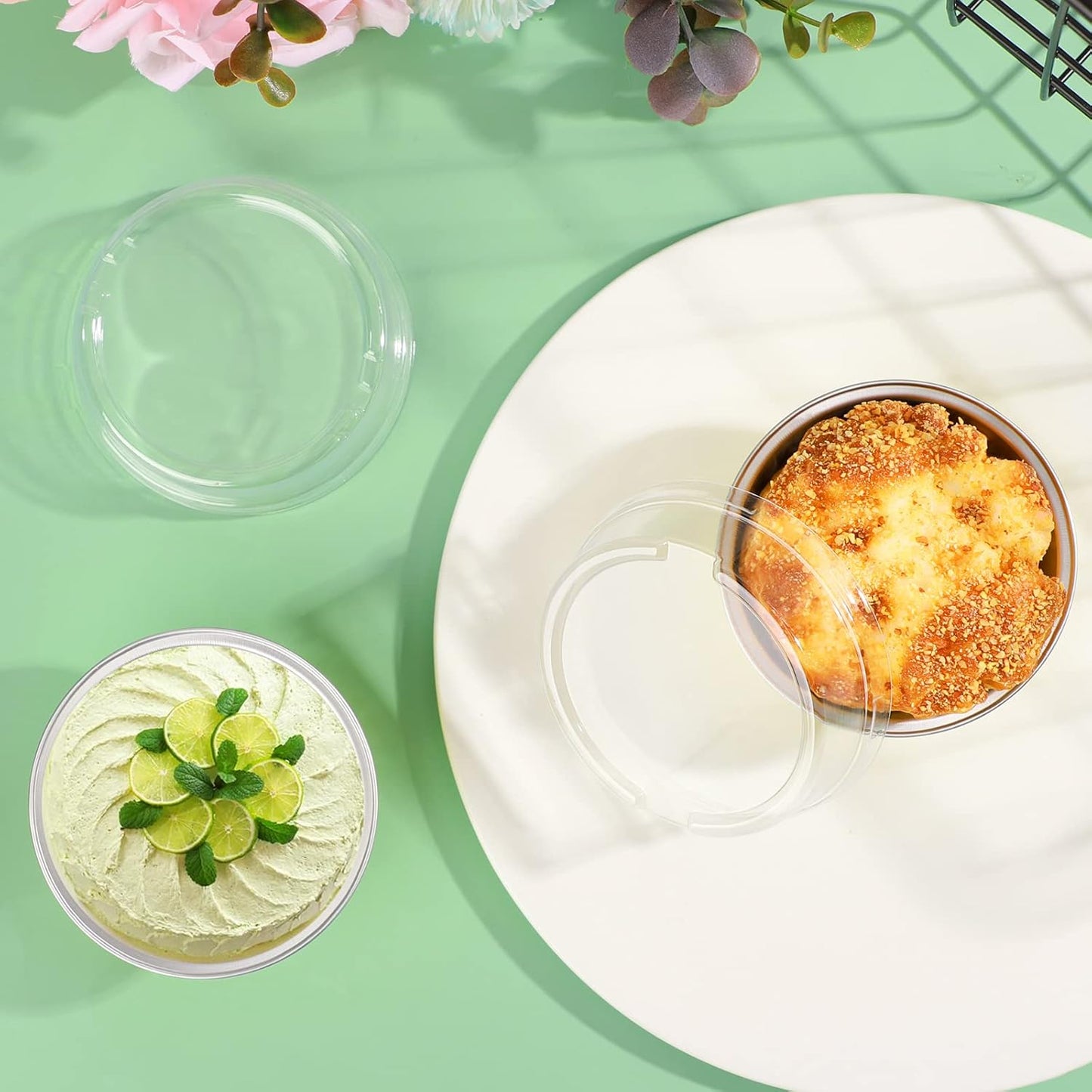 EUSOAR Aluminum Ramekins with Lids, 50pcs 5oz Aluminum Foil Baking Cups, Disposable Foil Ramekins Muffin Liners, Aluminum Foil Dessert Containers Cupcake Holders Pans with Lids Yellow