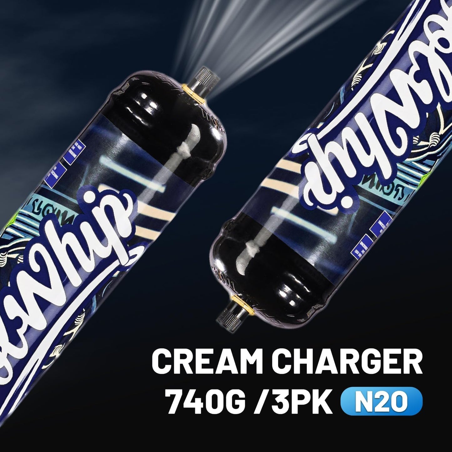 Whipped Cream Charger 740G Whip Cream Charger Cartridges Whip Cream Charger Cylinder Food Grade Original Flavor (Nozzle Included) 3-Pack