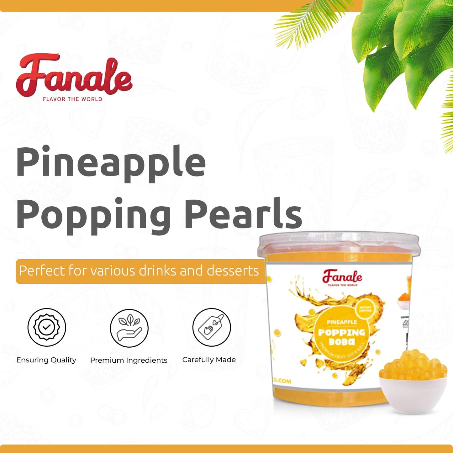 Fanale Popping Boba Pearls for Bubble Tea - 7 lb |Pineapple Flavor | Bursting Boba Pearls Bubble | Fruit Juice Flavor for Shakes, Dessert, Smoothie