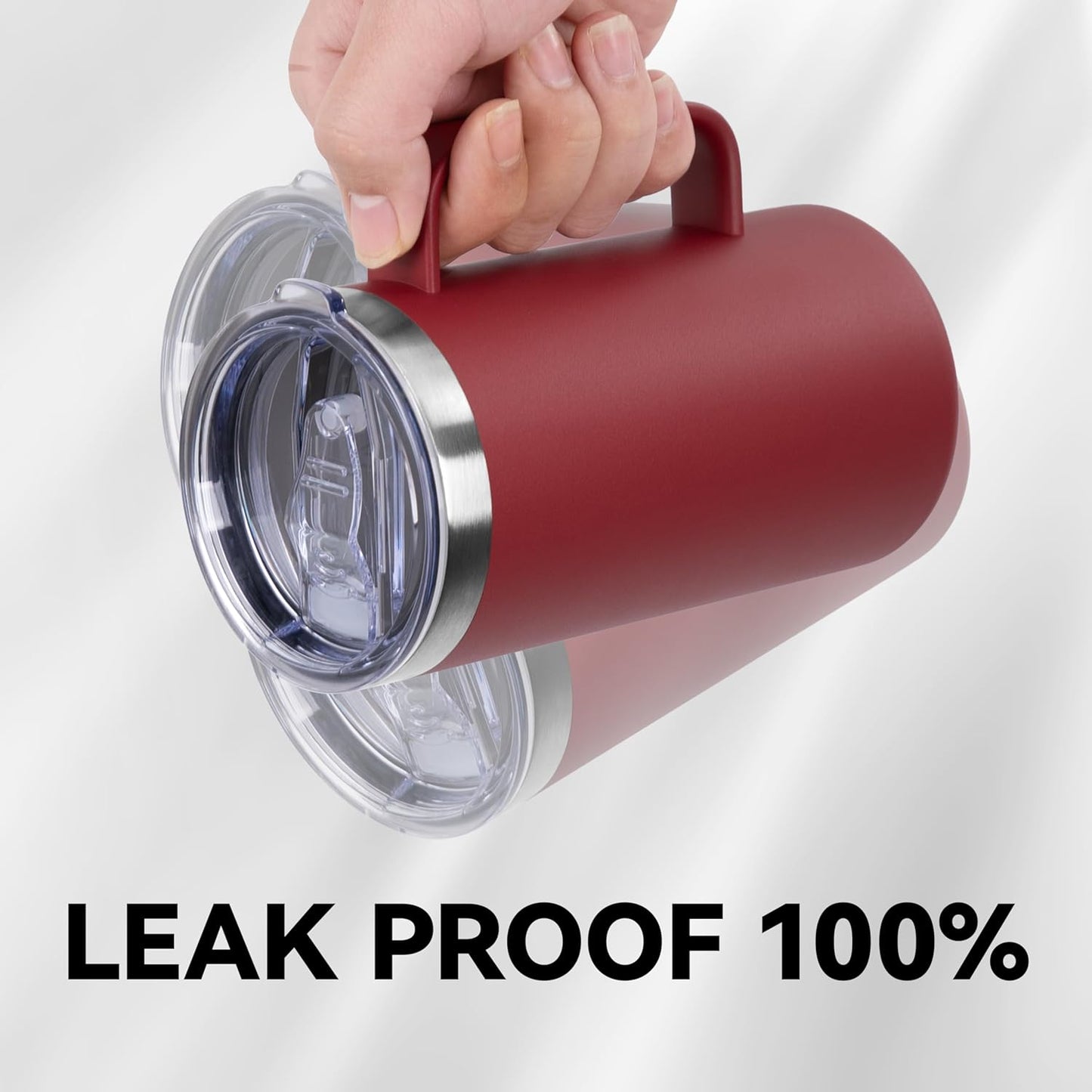 DOMICARE 24oz Mug with Handle and Lid, Stainless Steel Coffee Mug, Travel Mug with Handle, Double Wall Vacuum Coffee Tumbler, Reusable Insulated Cup, Dark Red, Pack 8