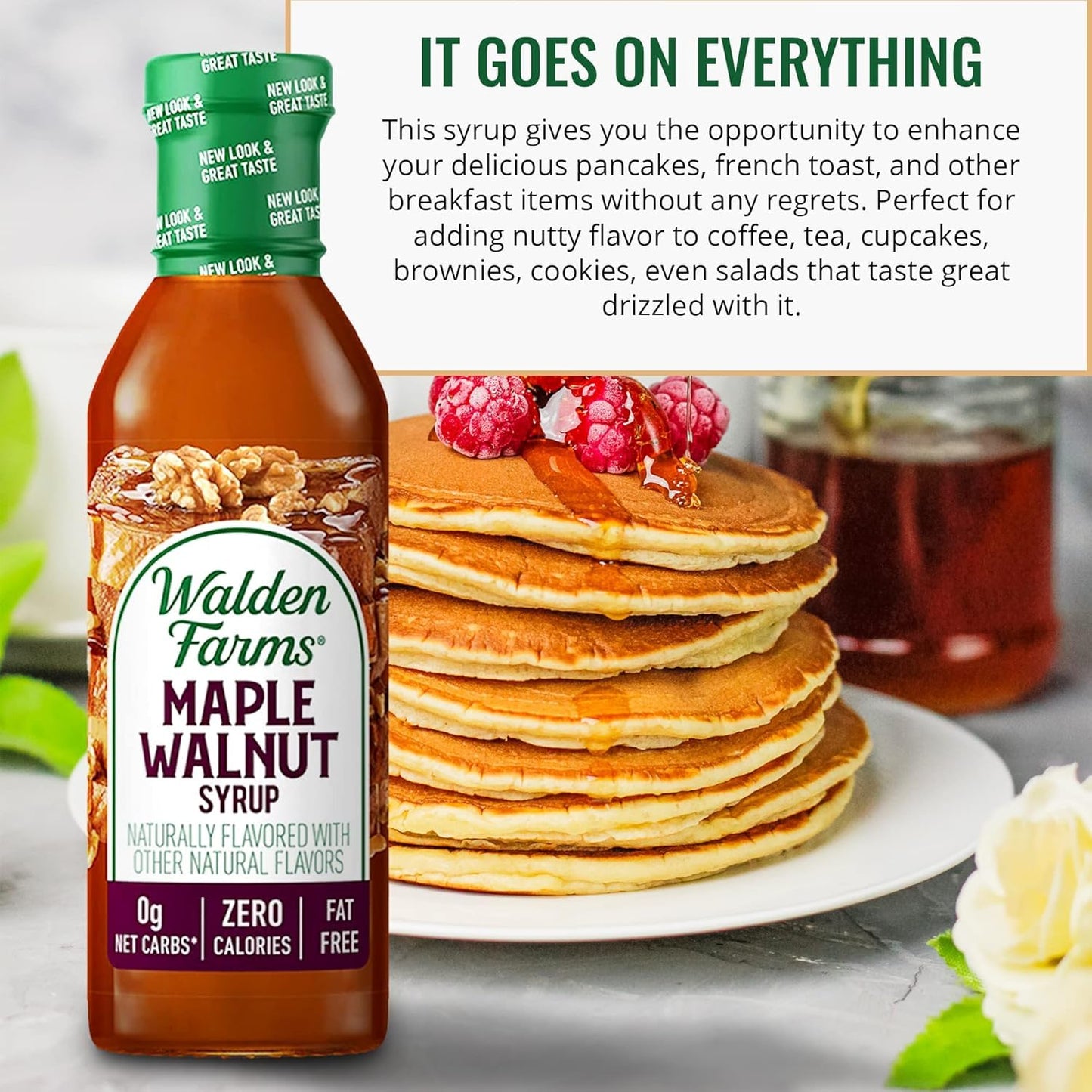 Walden Farms Maple Walnut Syrup – Perfect for Pancakes, Waffles, Desserts – Zero Calorie, Sugar-Free, Low Carb, Keto-Friendly, Gluten-Free, Vegan – 6-Pack, 12 oz Bottles