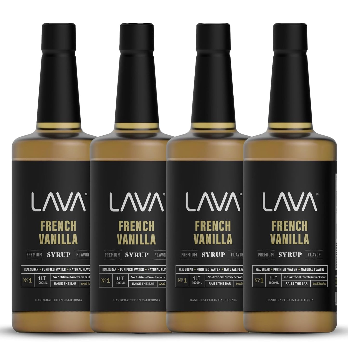(4-Pack) LAVA Premium French Vanilla Syrup, Natural Vanilla Coffee Sweetener, 33.8oz (1-Liter), Made with 100% Sugar, No Artificial Sweeteners, Flavors, or Colors