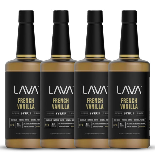 (4-Pack) LAVA Premium French Vanilla Syrup, Natural Vanilla Coffee Sweetener, 33.8oz (1-Liter), Made with 100% Sugar, No Artificial Sweeteners, Flavors, or Colors