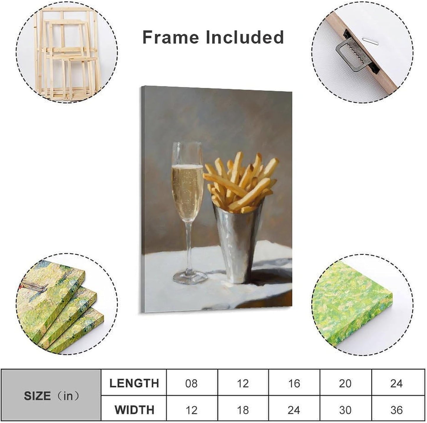 Pomme Frites And Champagne Bar Cart Canvas Printing Painting Poster Cute Quirky Whimsical Cocktail Art Bar Cart Decor French Fries Trendy Home Wall Art Decoration 08x12inch(20x30cm)