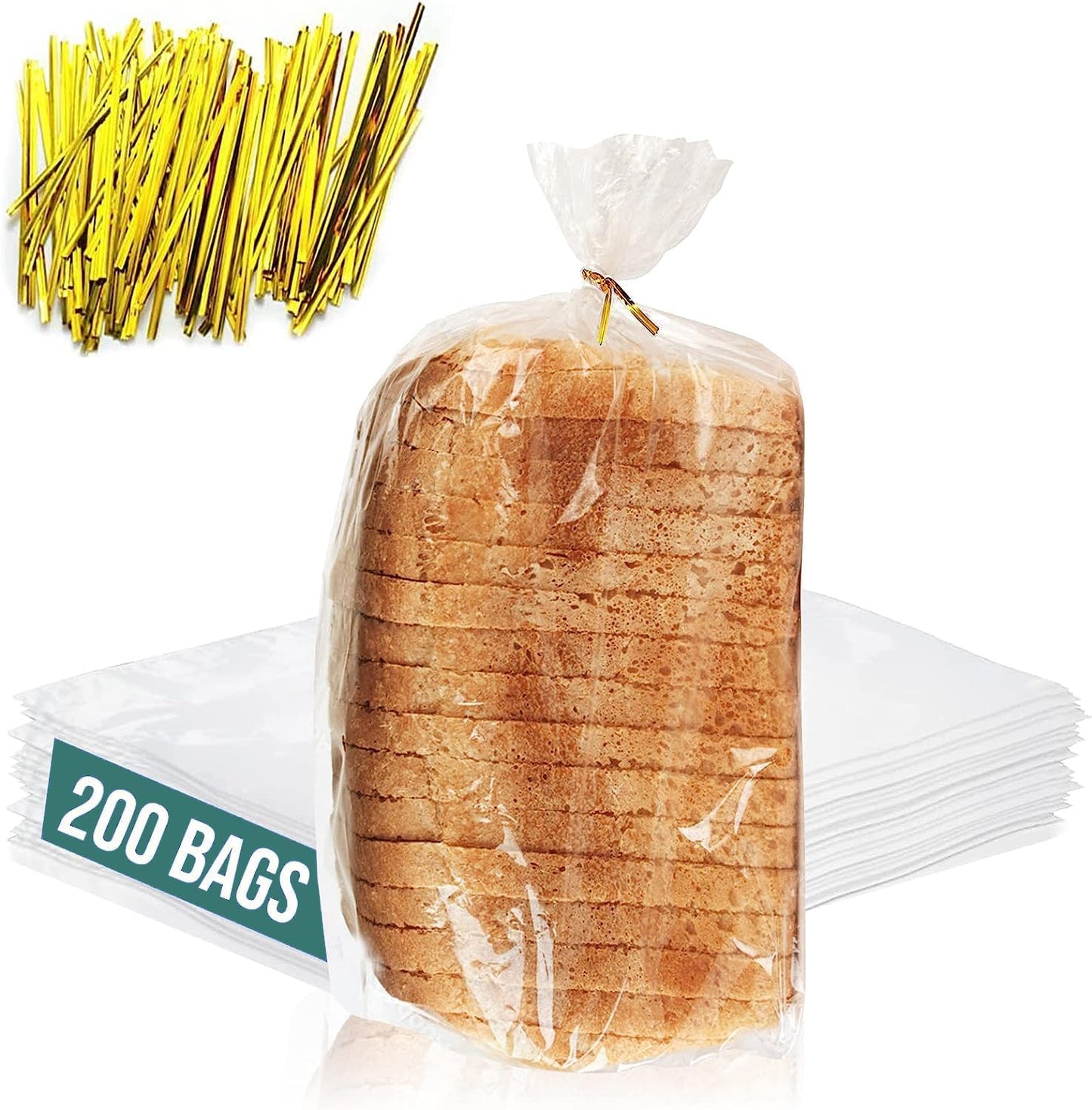 Reusable Plastic Bread Bags for Homemade Bread - 200 Pack Clear Bag with Ties For An Airtight Moisture-free Preservation and Storage - Loaf for Home Bakers and Bakery Owners