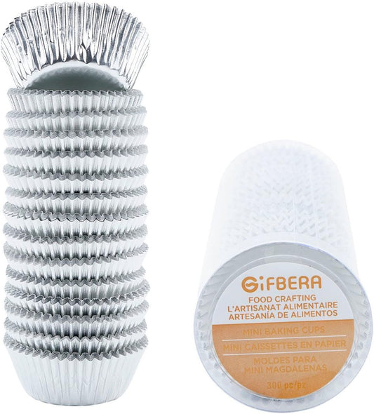 Gifbera Mini Foil Baking Cups Silver, 300-Count Bright Foil Paper Silver Cupcake Liners Mini Size