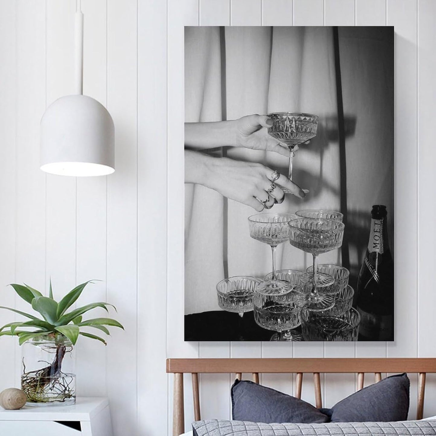 Black And White Champagne Glasses Canvas Wall Art Retro Funky Bar Cart Art Decor Retro Champagne Tower Poster Vintage Photography Wall Art Kitchen Dining Room Pub Prints 20x30inch(50x75cm)