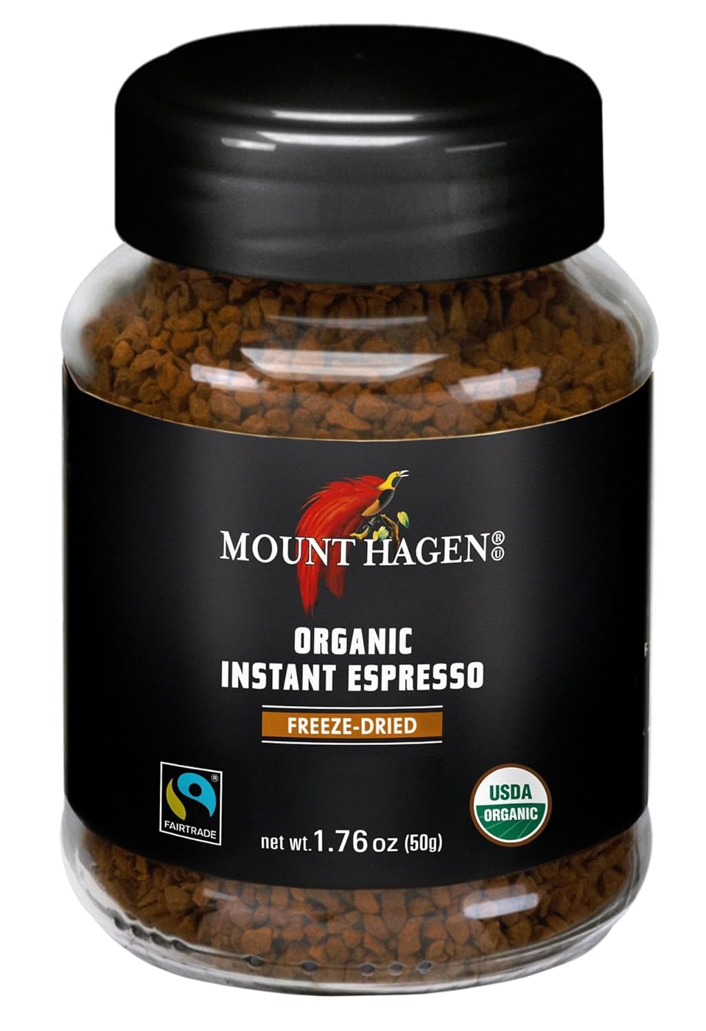 Mount Hagen Instant Espresso Coffee, Eco-friendly Organic Espresso Coffee Made From Medium Roast Arabica Beans, Freeze Dried Instant Coffee, Fair-Trade, Kosher, 1.76oz Jar