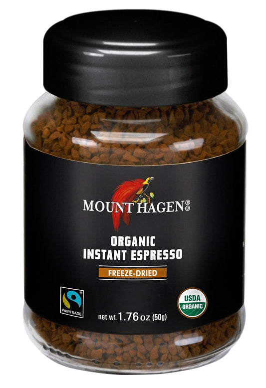 Mount Hagen Instant Espresso Coffee, Eco-friendly Organic Espresso Coffee Made From Medium Roast Arabica Beans, Freeze Dried Instant Coffee, Fair-Trade, Kosher, 1.76oz Jar
