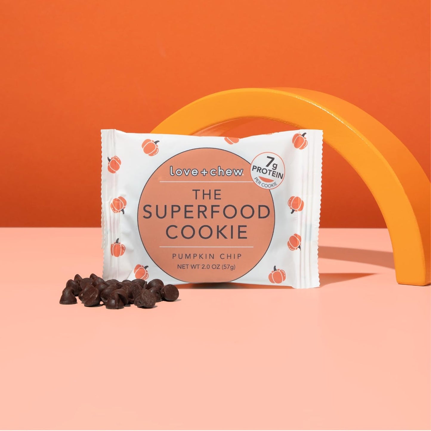 Love + Chew Tasty, Gluten Free Cookies - Pumpkin Chip 10 Count - Vegan - Healthy, Paleo, Non GMO Snacks - Individually Wrapped, Soft Baked Cookies - Made from High Protein Almonds - 2 Ounce Each