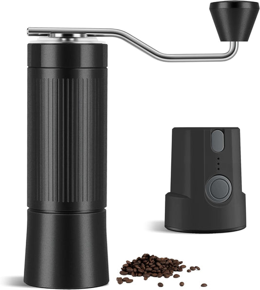 Burr Coffee Grinder Electric and Manual 2 in 1, USB Rechargeable Coffee Bean Grinder with 40mm Burr, Compact Portable Metal Grinder for Espresso, French Press, Home, Travel, Camping (Black)