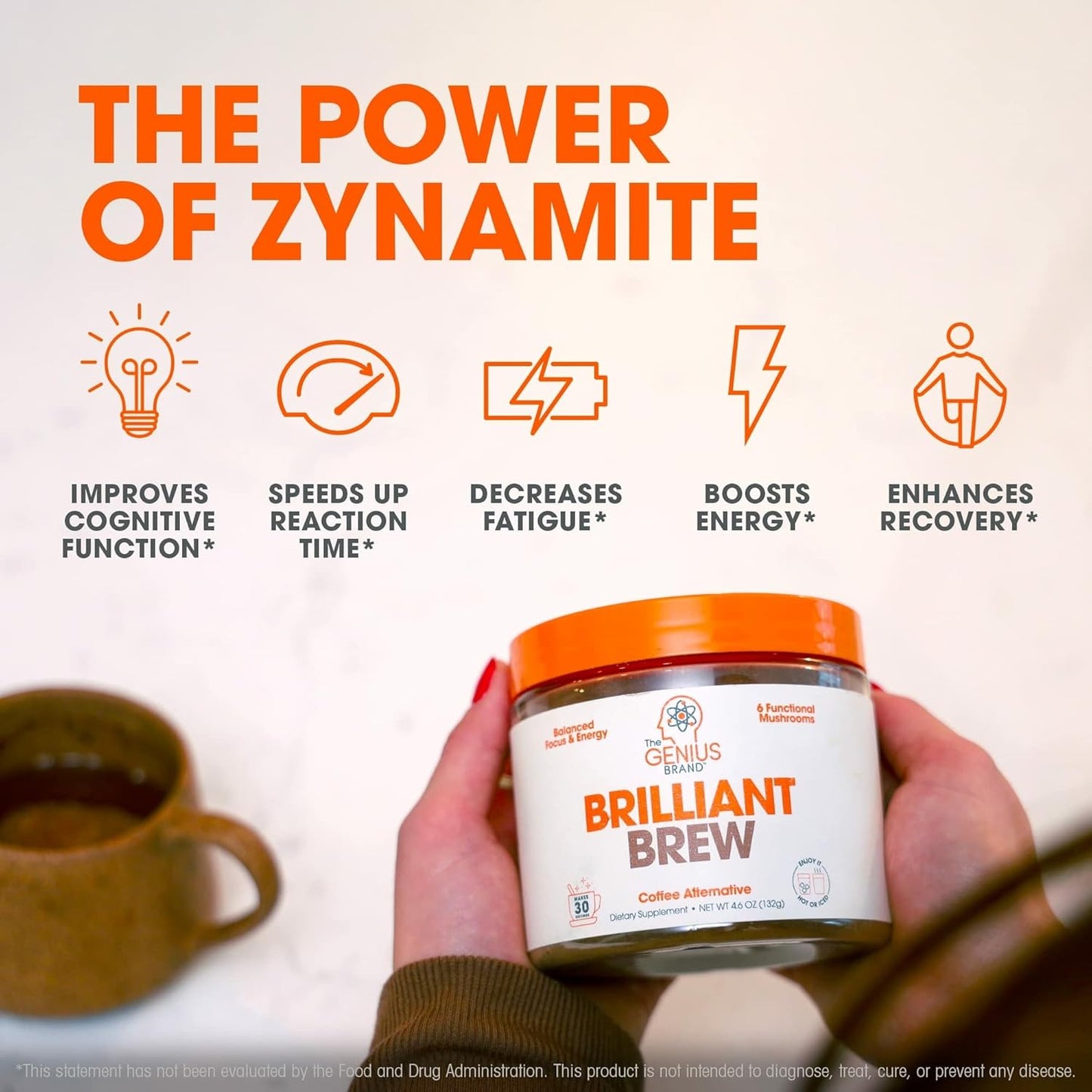 The Genius Brand Genius Brilliant Brew - Natural Coffee Substitute for Clear Thinking, Energy & Immune Support - No Crash or Jitters - Powered by Nootropics - Non-GMO - 30 Servings - Sweet Cocoa