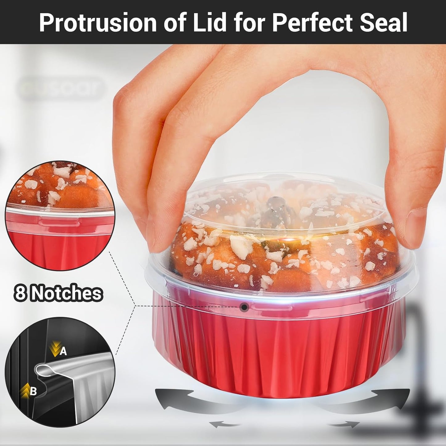 EUSOAR Cupcake Liners Aluminum with Lids, 100Pcs 5oz 125ml Aluminum Foil Muffin Liners Cups, Disposable Aluminum Foil Cupcake Baking Cups Ramekins Holders Cases Boxes Pans with Lids