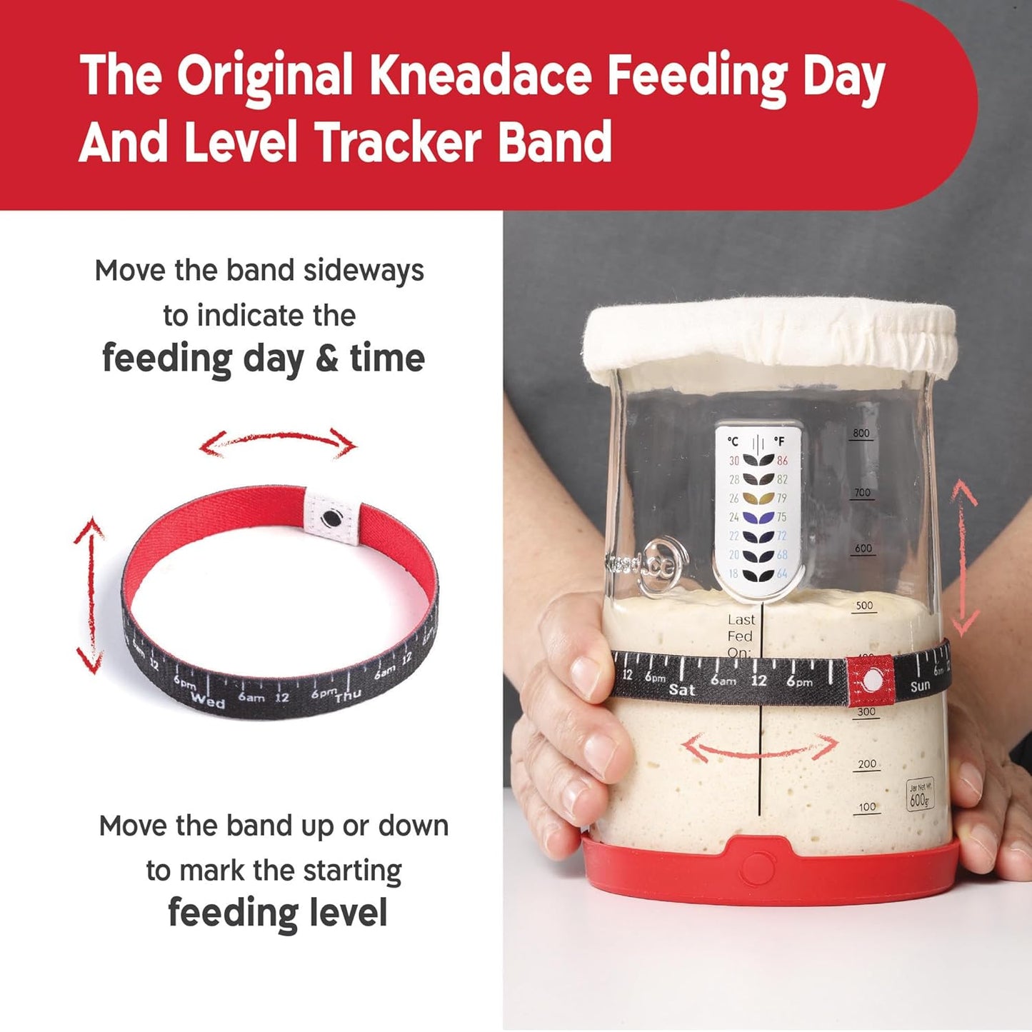 KNEADACE Pro Sourdough Bread Starter Kit - 34 oz Large Capacity Sourdough Starter Jar with 5 unique features for the perfect sour dough bread & sourdough starter kit - sourdough supplies (KA06)
