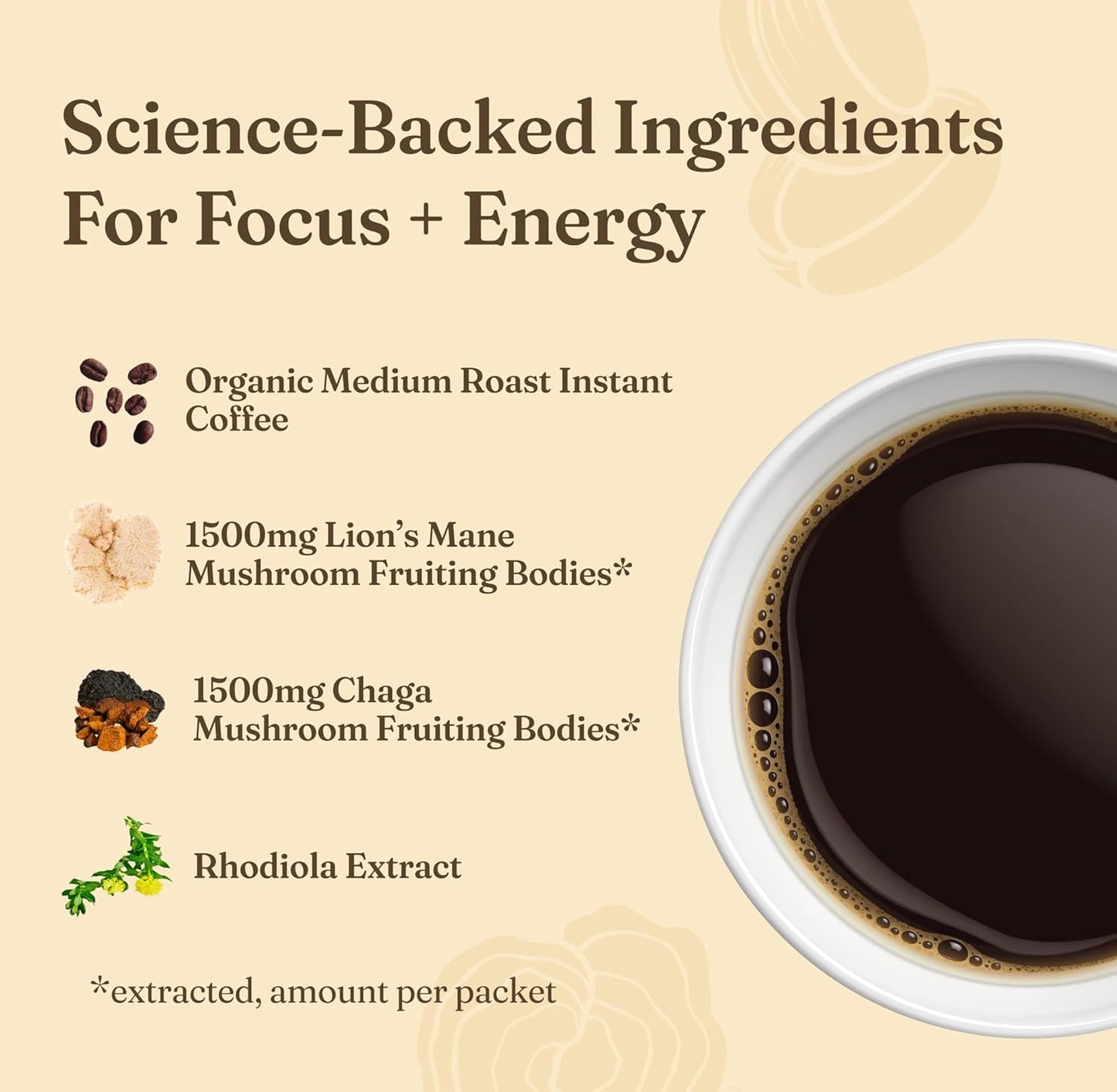 Four Sigmatic Focus Organic Mushroom Coffee | Instant Mushroom Coffee Mix with Lion's Mane, Chaga and Rhodiola for Better Focus and Immune Support | 10 Packets