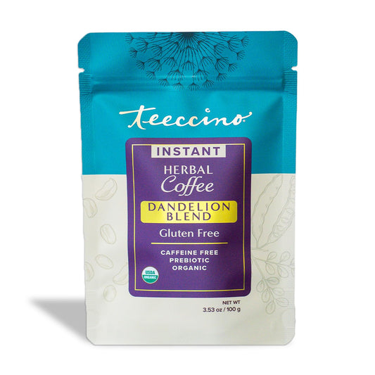 Teeccino Instant Organic Dandelion Blend – 33 servings – Gluten Free Instant Microground Herbal Coffee with Chicory & Dandelion Roots That’s Prebiotic, Caffeine-Free, and Acid-Free – 3.5 ounces