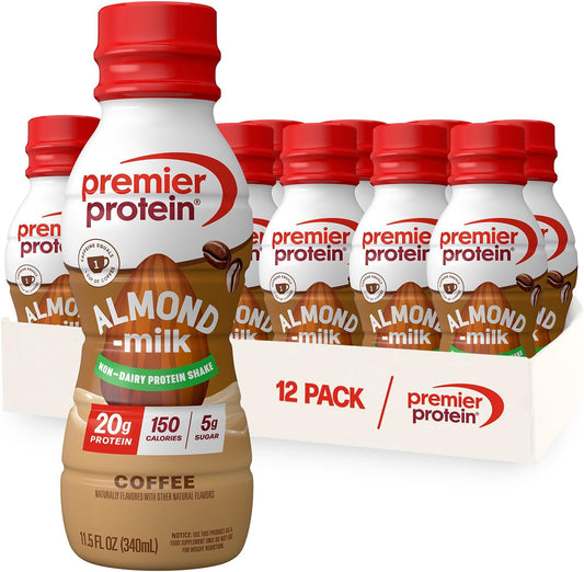Premier Protein Almondmilk Plant Based Protein Shake, 20g Protein, 5g Sugar, 11.5 Fl oz, Coffee, 12 Count