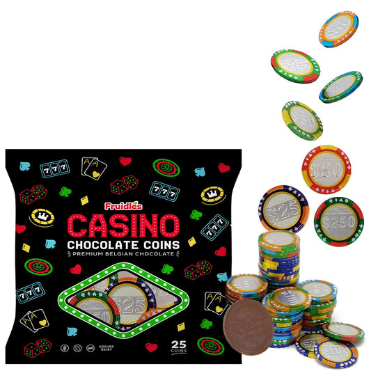 Fruidles 25-Pack Casino Poker Chips, Belgian Milk Chocolate Coins, Kosher Certified Dairy, Non GMO