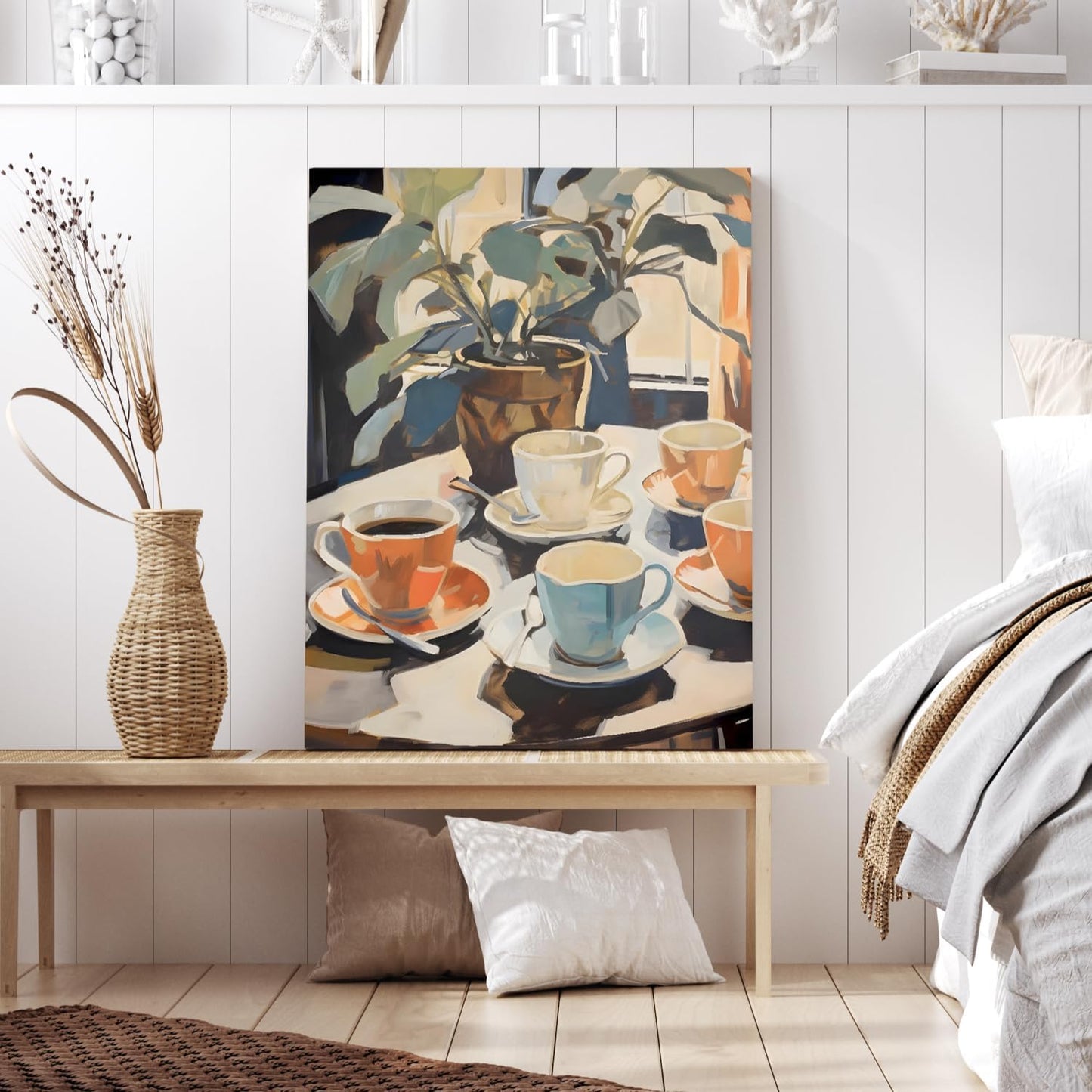 GELDSTEI Framed Coffee Wall Art, Vintage Cafe Aesthetic Picture, Cafe Bar Wrapped Canvas Artwork, Retro Coffee Poster Print, Modern Rustic Wall Decor for Kitchen Dining Room Ready to Hang 12"x16"