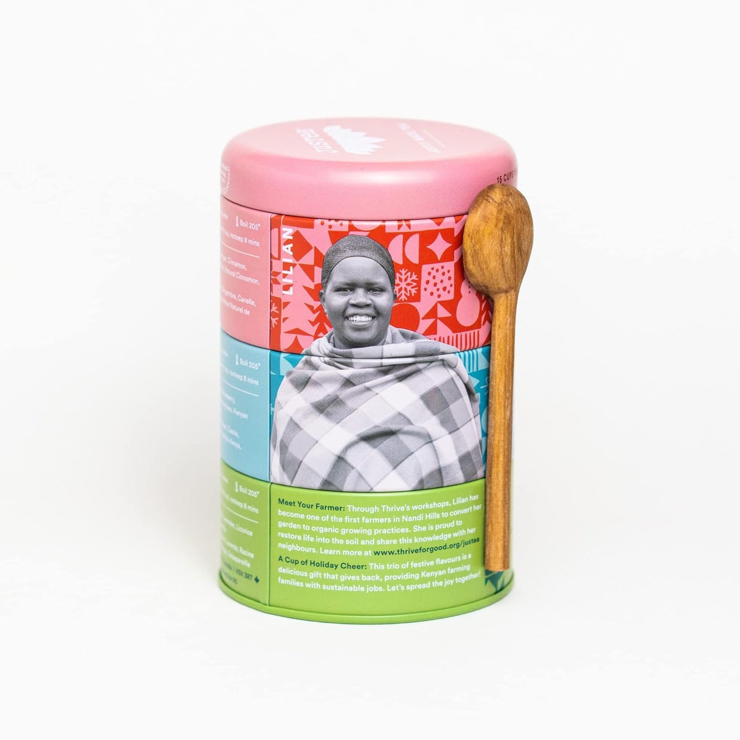 JusTea HOLIDAY TEA TRIO | Stacking Tins Variety Pack with Hand Carved Tea Spoon | Loose Leaf Tea | Variable Caffeine | Award-Winning | Fair Trade | Non-GMO