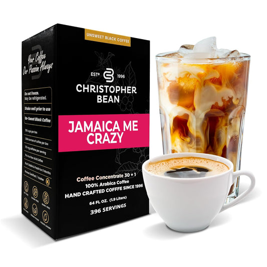 Christopher Bean Coffee - 396 servings, 30 to 1 Blend Bag in Box Liquid Instant Coffee or Cold Brew Coffee Concentrate - Hot or Iced Coffee - Jamaica Me Crazy