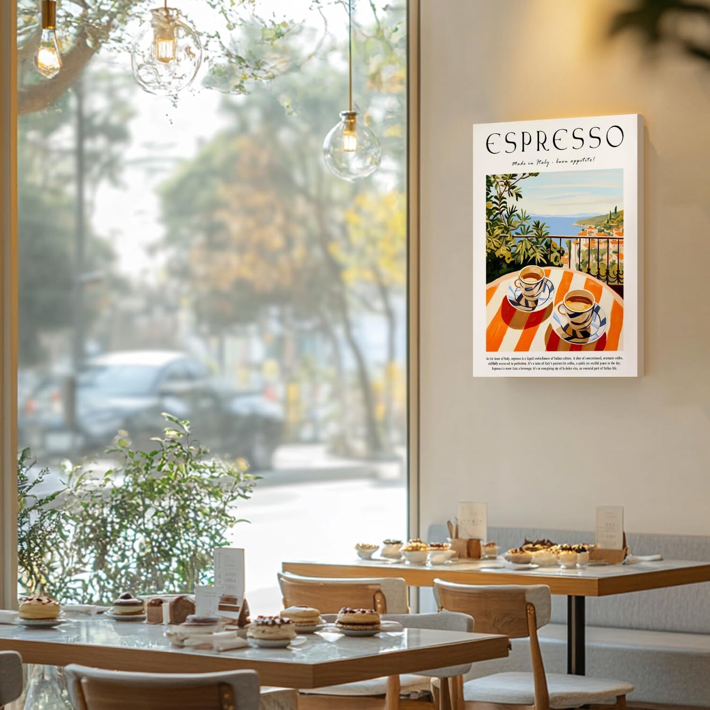 GELDSTEI Coffee Wall Art, Vintage Espresso Wrapped Canvas Print, Italian Coffee Poster Print, Cafe Bar Decoration, Retro Italian Cafe Wall Decor for Kitchen Dining Room Framed Ready to Hang 12"x16"