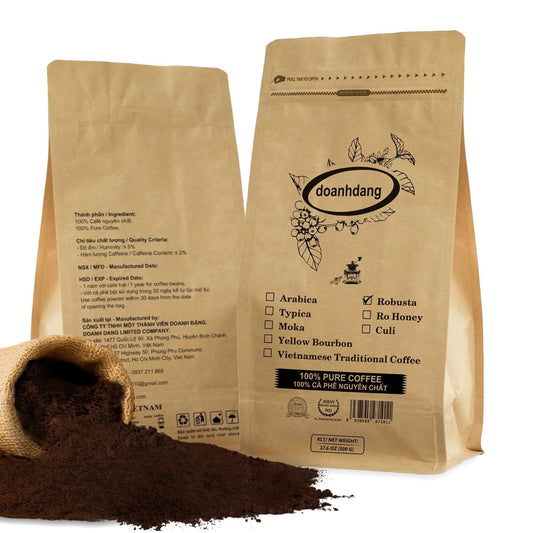doanhdang - 17.6 Oz Premium Robusta Ground Bean Coffee, 100% Robusta Medium Roast, Rich Flavor for Espresso Shot and Brew, Origin from Vietnam, Ground Med Roast Beans