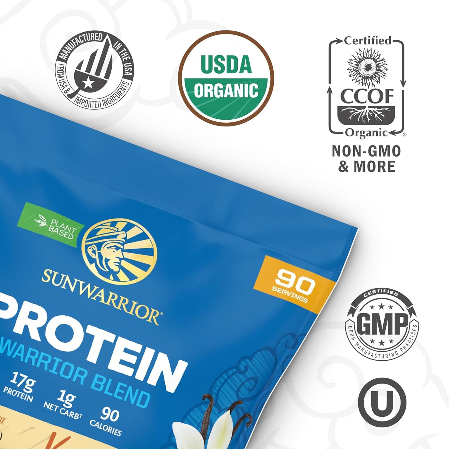 Organic Plant Based Protein Powder | Vegan Organic Protein Powder Vanilla Flavored with BCAA Amino Acids & Hemp Seed Pea Blend | Non-GMO Soy Dairy Filler & Gluten Free (Vanilla, 90 Servings)