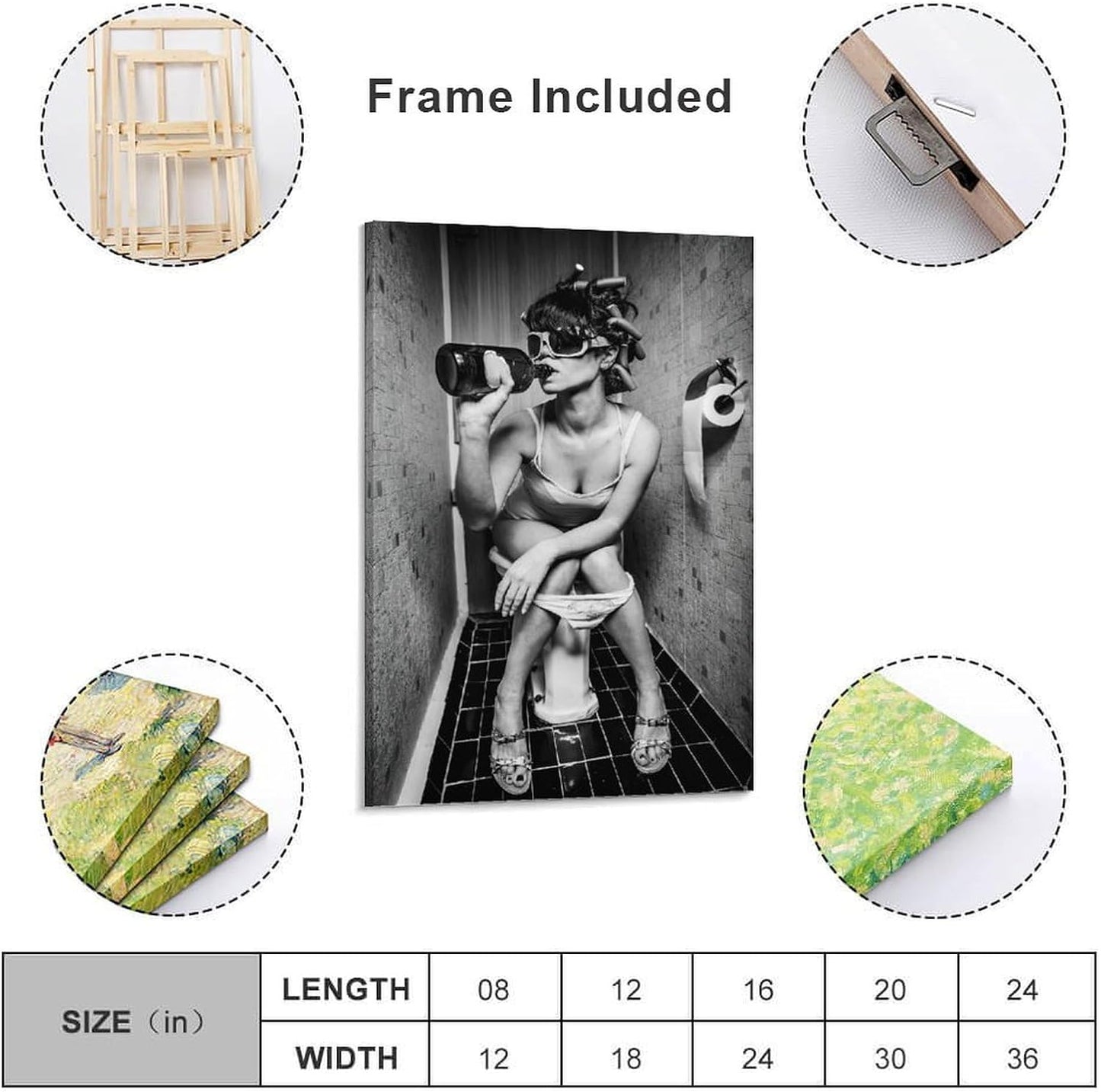 Woman Drinking on The Toilet Lnteresting Vintage Canvas Painting Wall Art Poster Room Decor Aesthetics 24x36inch(60x90cm)