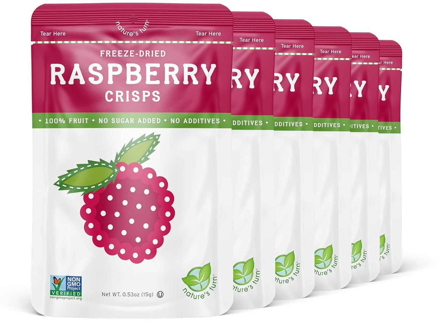 Nature’s Turn Freeze-Dried Raspberry Crisps – Healthy, Gluten-Free, Crispy & Delicious, Plant-Based Snack, Ideal for Cereal, Smoothies, School Lunches, & On-the-Go, Bags of 6 (0.53 oz Each)