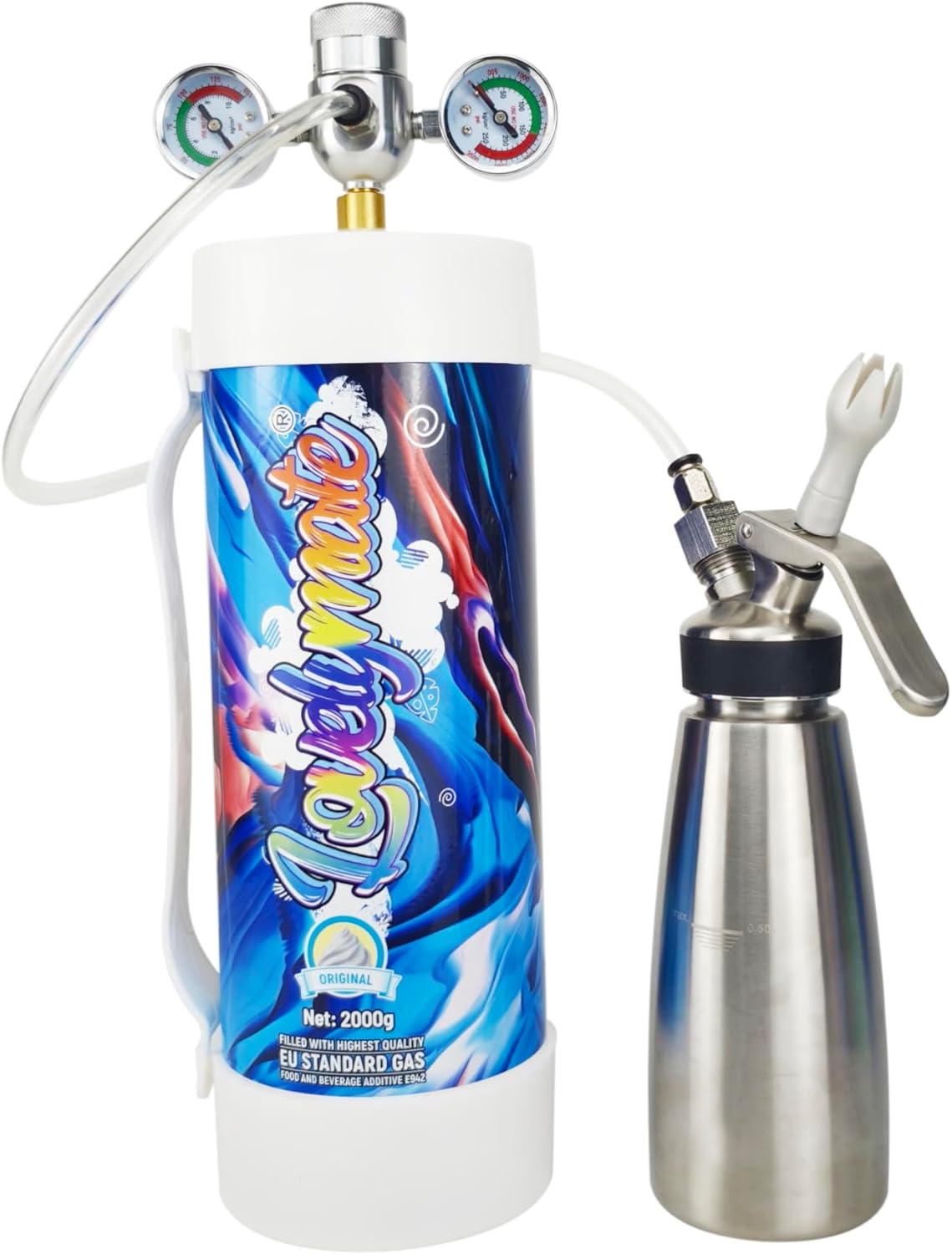 Whipped Cream Charger Tank 3.3L 2000G Whip Cream Charger Cylinder Food Grade Flavored (Tips Included) (2, Original)