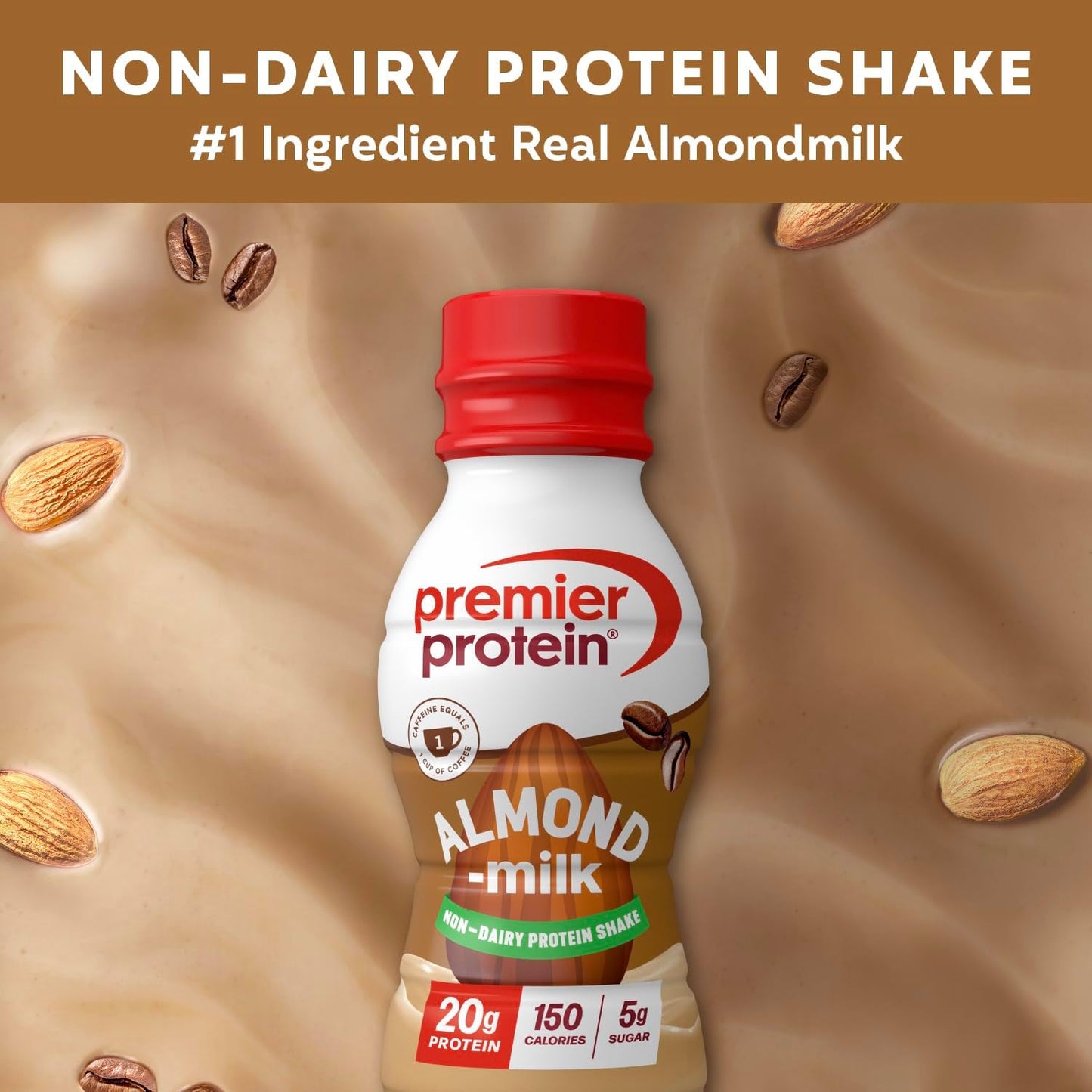 Premier Protein Almondmilk Plant Based Protein Shake, 20g Protein, 5g Sugar, 11.5 Fl oz, Coffee, 12 Count
